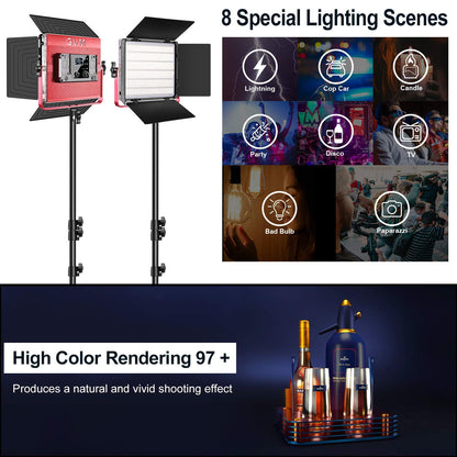 GVM 1200D RGB LED Video Light, 50W Video Lighting Kit with APP Control, 3200K-5600K Photography Lighting kit for Studio, Aluminum Alloy Shell,20 Scene Modes & CRI97+, 2-Pack with Softbox