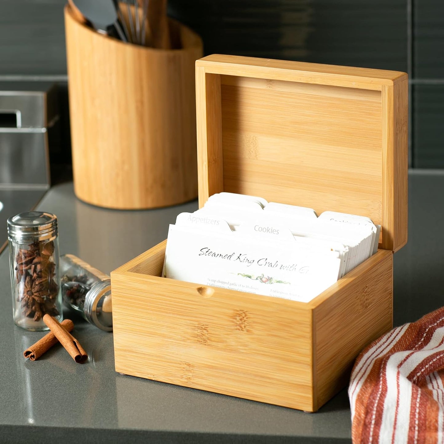 RSVP International Bamboo Collection Reusable Recipe Box, 7x5.6x4.5, Biodegradable