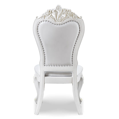 Furniture of America Adair Traditional Solid Wood Side Chairs Set of 2, Leatherette Upholstered Seating with Nailhead Trim and Cabriole Legs for Kitchen, Dining Room, White