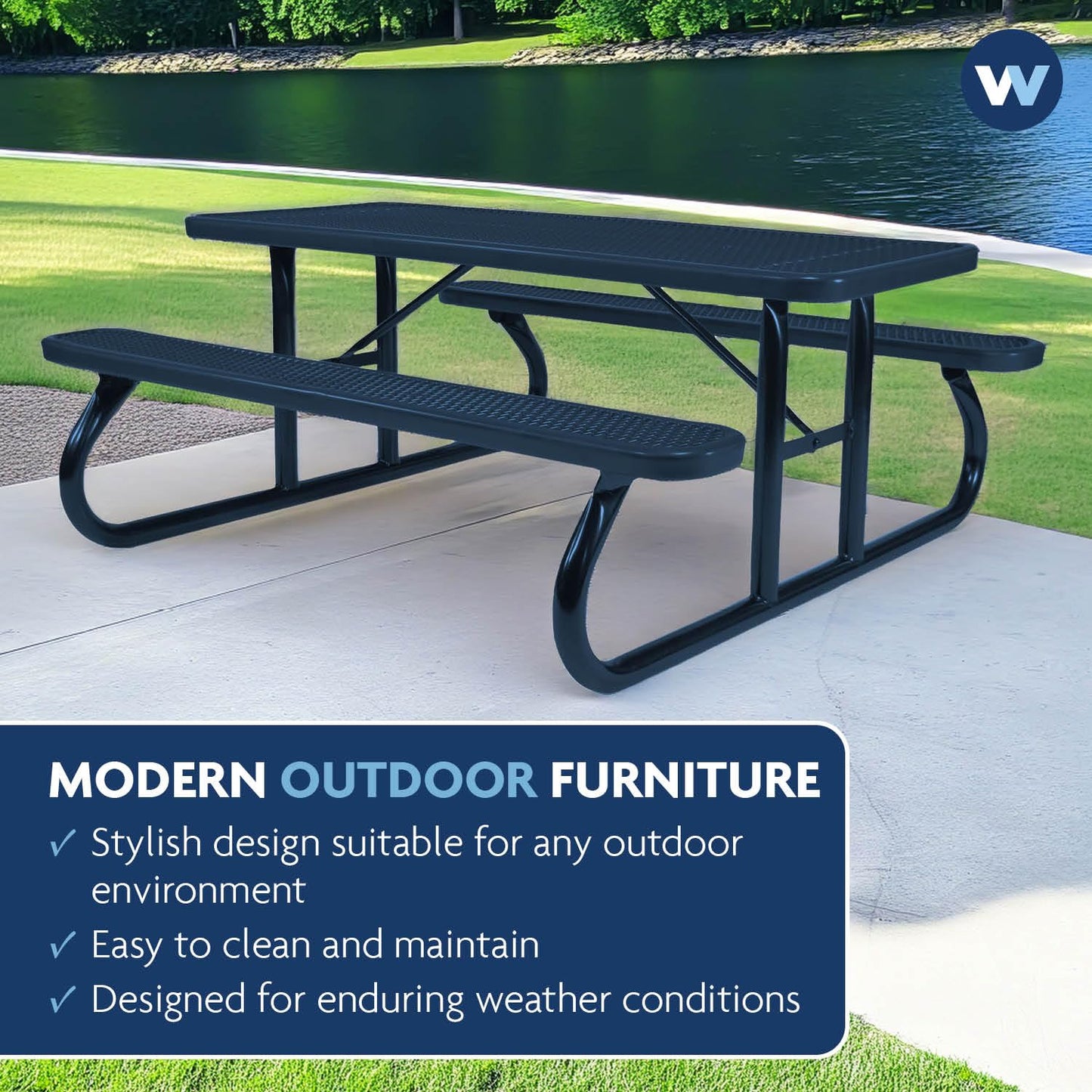 Wabash Valley Plastisol Coated Outdoor Commercial ADA Picnic Table - Seats 8-10 People | Withstands All Weather Conditions | Signature Collection | Diamond Pattern | 8-Foot