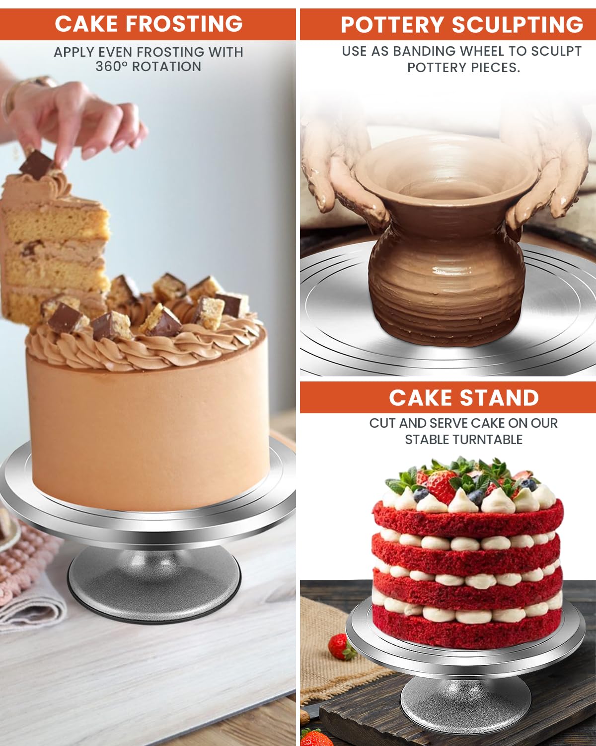 RFAQK 12 Inch Aluminum Alloy Revolving Cake Stand, Cake Turntable for Decorating Rotating Cake Stand for Cupcakes, Pastries and Cake Decorations