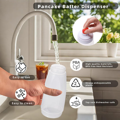 Pancake Batter Dispenser with stainless steel mixing ball, Pancake Shaker Batter Dispenser Bottle Baking Tool .Kitchen Batter Squeezer Bottle Suitable for Cupcakes, Pancakes, and Muffins (2pack)