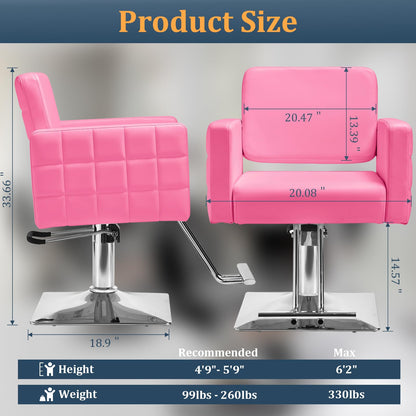 Barber Salon Chair for Barbershop - Load Weight 330 Lbs,Heavy Duty Hydraulic Pump Height Adjustable,360°Swivel with Footrest,Soft Leather with Armrest,Salon Spa,Hair Styling Stylist,Braiding (Pink)