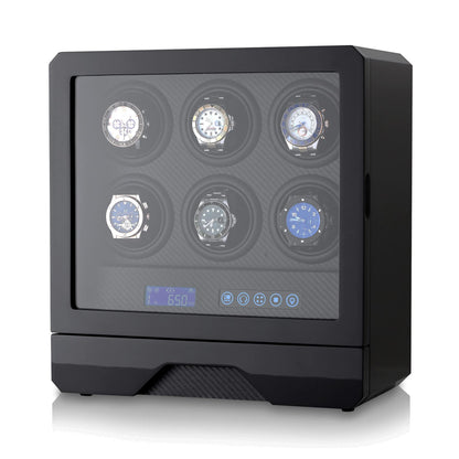 6 Watch Winder with LED Light, LCD Display and Storage Drawer