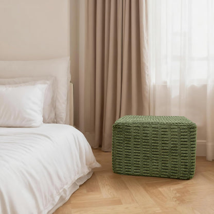 Poofieotto 20x20x14 Inches Fluffy Square Pouf Ottoman - Plush Furry Boneless Ottoman Foot Rest Stool with High-Density Foam, Versatile Floor Seating for Living Room (Green)