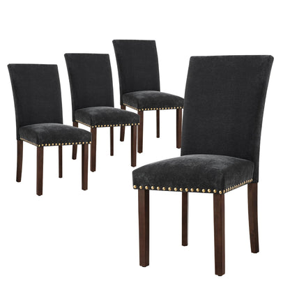 COLAMY Upholstered Parsons Dining Chairs Set of 4, Fabric Dining Room Kitchen Side Chair with Nailhead Trim and Wood Legs - F-Black