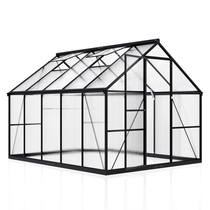 AirWire 8x10 FT Greenhouse for Outdoors, Quick Setup Polycarbonate Green House with Roof Vent, Aluminum Large Walk-in Greenhouse for Outside Garden Backyard, Black