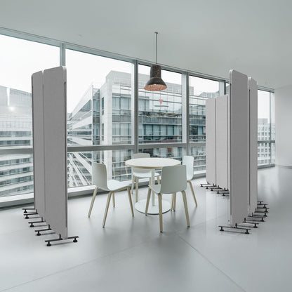 VINGLI Room Divider Screen, Freestanding Privacy Partition Wall, Zipper Connected Panels with Wheels, Office Space Separator (Light Gray, 3 Panel)