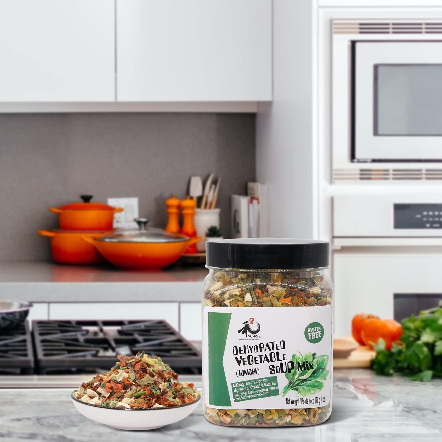 YUHO Ramen Toppings Dehydrated Dried Kimchi Vegetable Flakes All Natural Gluten Free & Allergen Free 6 OZ