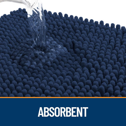 OLANLY Dog Door Mat - Absorbent Non-Slip Chenille Mat for Muddy Paws | 40x32, Dark Blue, Quick Dry