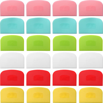 Uiifan 24 Pcs Plastic Bench Scraper with Scale Flexible Dough Multipurpose Cake Cutter Pizza Dough Spatula Food Scraper Tool Gift for Bread Pastry Fondant Icing, 6 Colors