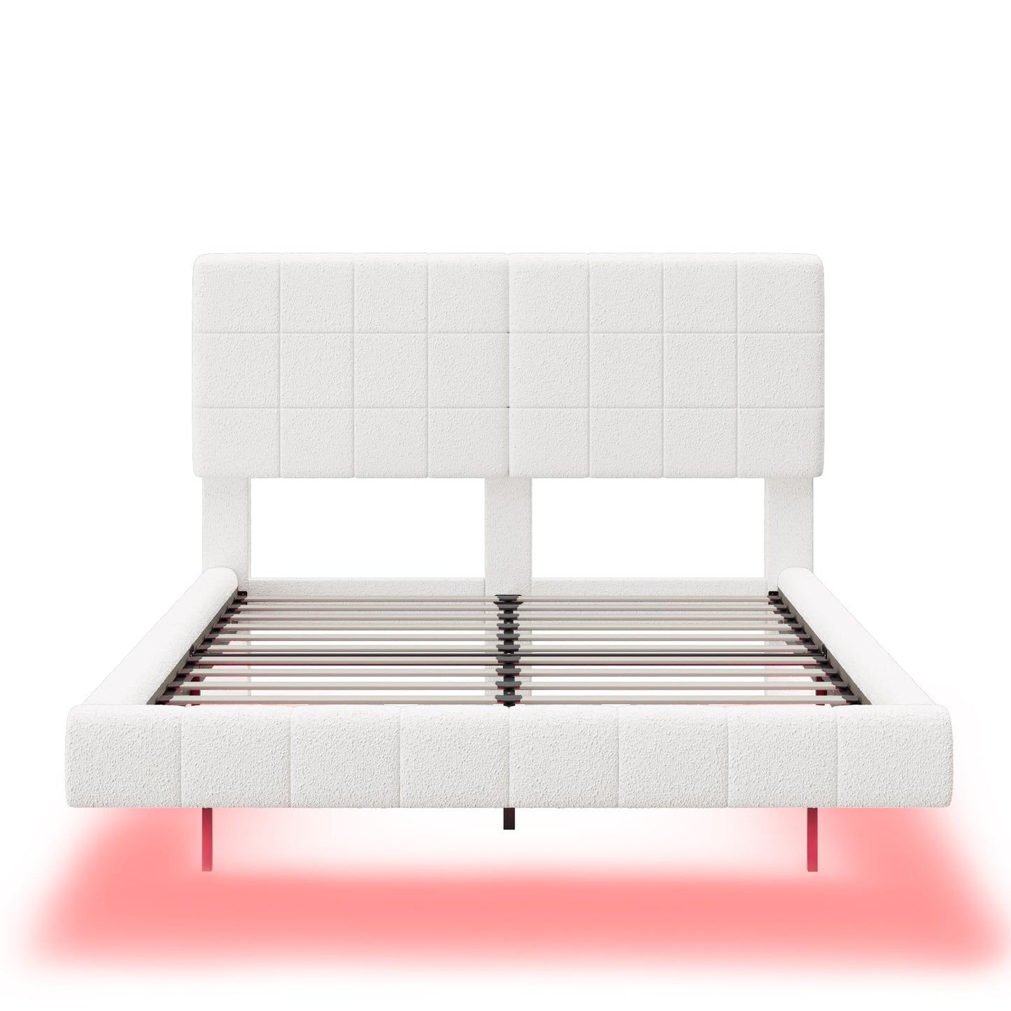 Christopher Knight Home Borden Floating Bed Frame Queen Size with Lights, Boucle Queen Size Platform Bed Frame with Headboard, Modern Floating Queen Bed Frame,No Box Spring Needed,Easy Assembly, White