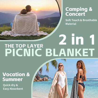2 in 1 Extra Large Boho Beach Blanket Towel Sand Free Outdoor Picnic Mat Giant Oversized Xl Big Jumbo Huge Turkish Woven Throw Cloud Summer Vacation Essential Travel Must Have Accessories Women Gift