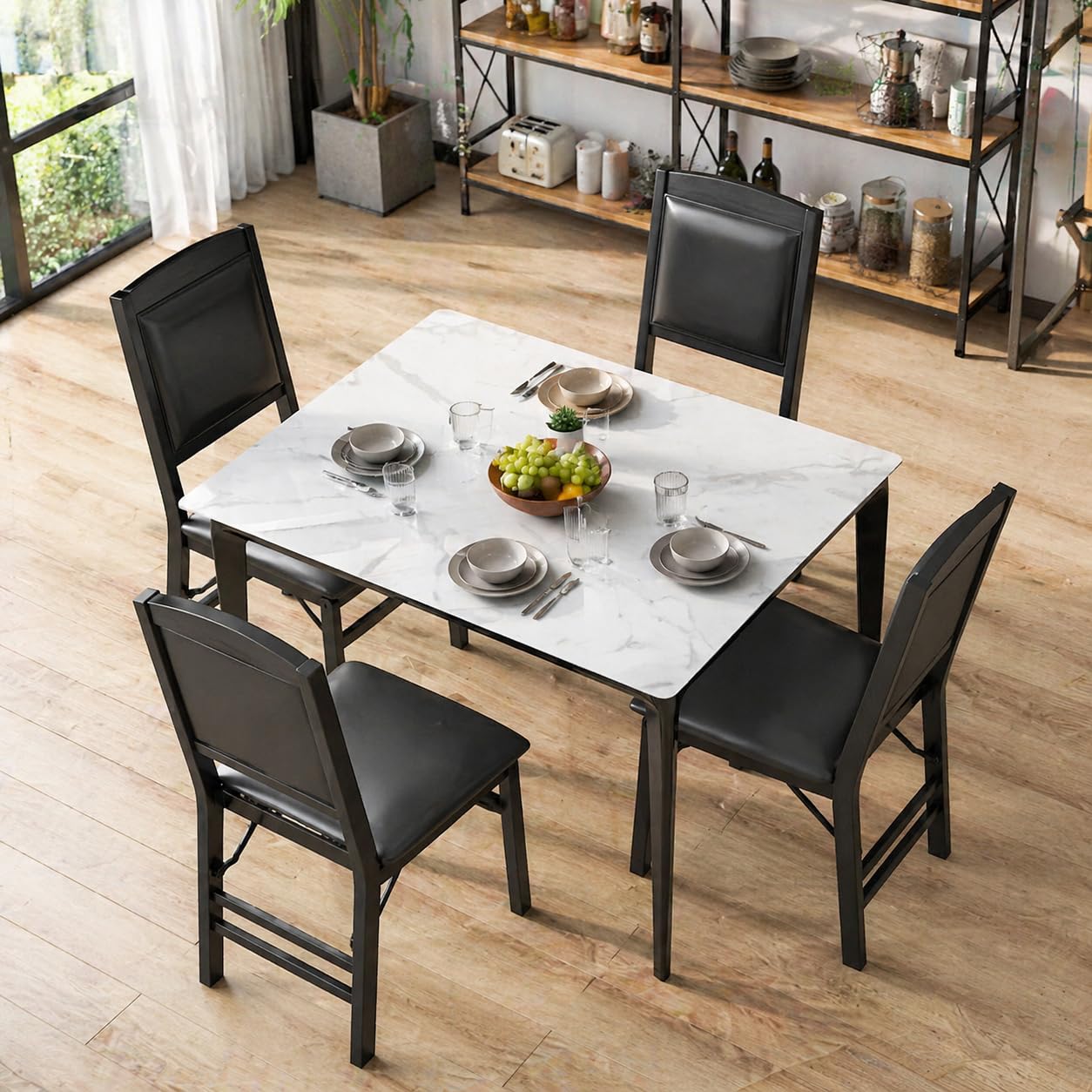 POWERSTONE Folding Chairs Set of 4 with Padded Seat, Foldable Kitchen Dining Chair with Solid Wood Frame, No Assembly Space Saving Design for Home Living Room Small Space (4, Black)