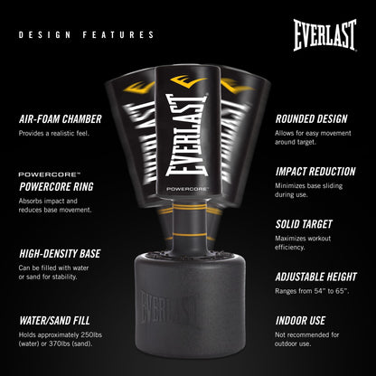 Everlast P00001266 Powercore Free Standing Indoor Rounded Heavy Duty Fitness Training Punching Bag