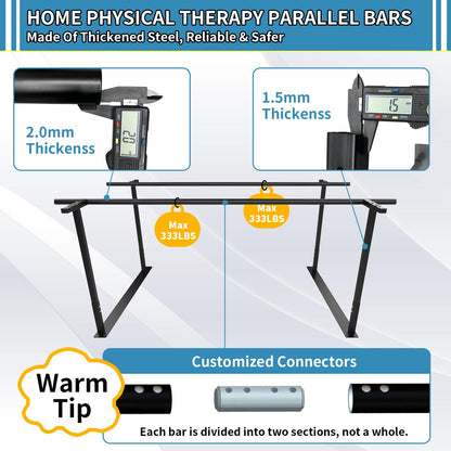 Physical therapy parallel bars, Walking assist bar for rehab & walking balance issues, Adjustable height & width (6FT)