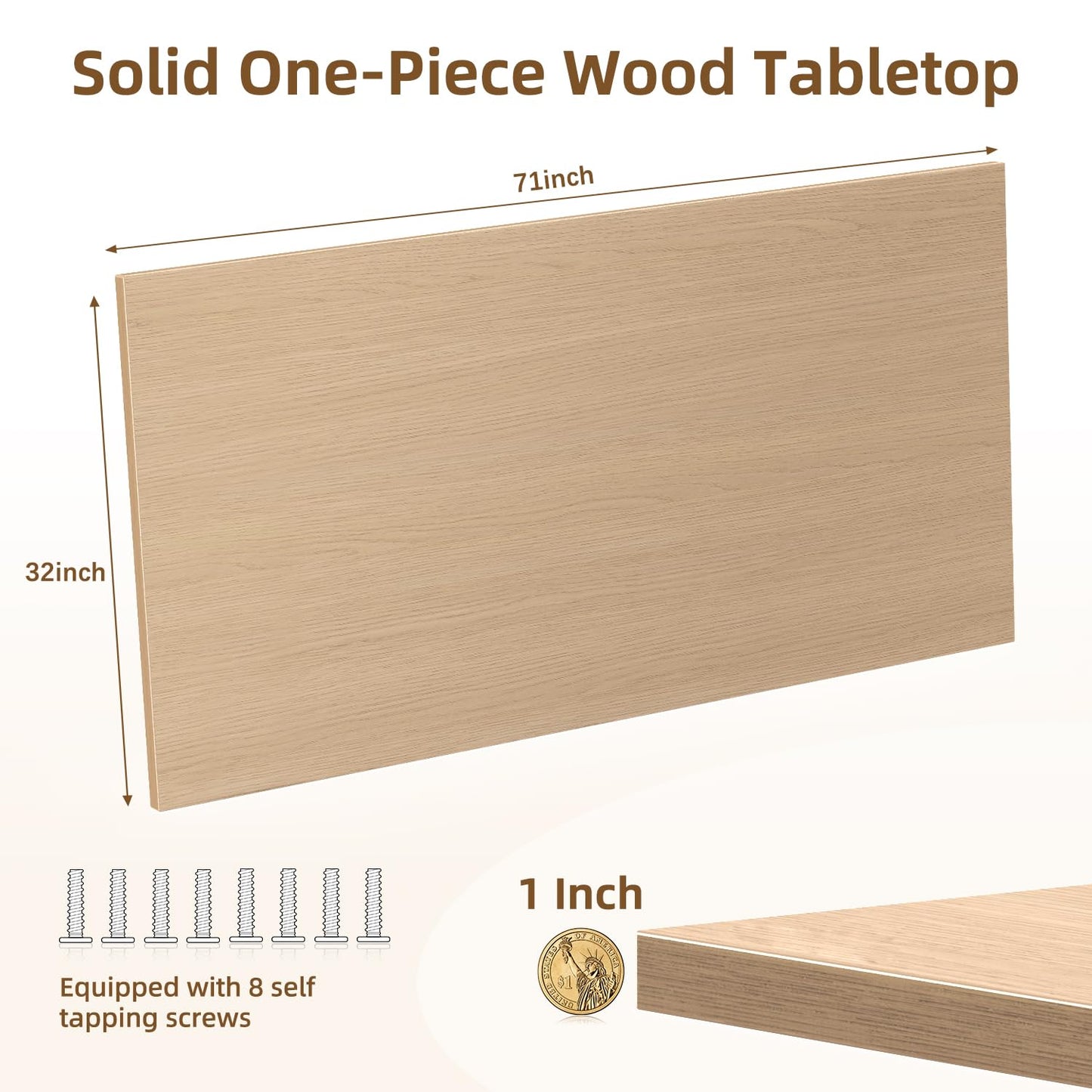 SSWOOD Universal Solid One-Piece Wood Table Top, 71"x32"x1" Workbench Top - Rectangular Particle Board for Standing Desk, Home Office Desk Countertop DlY, Washer Dryer, Coffee, Bar Tabletop