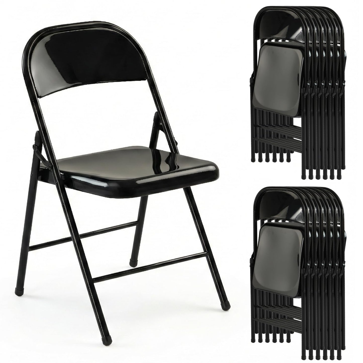 LING RONG Metal Folding Chairs 12 Pack All Steel Metal Frame Portable Commercial-Grade Foldable Chair with Double Hinged for Office Wedding Party Patio Dinning Events, Onyx Black