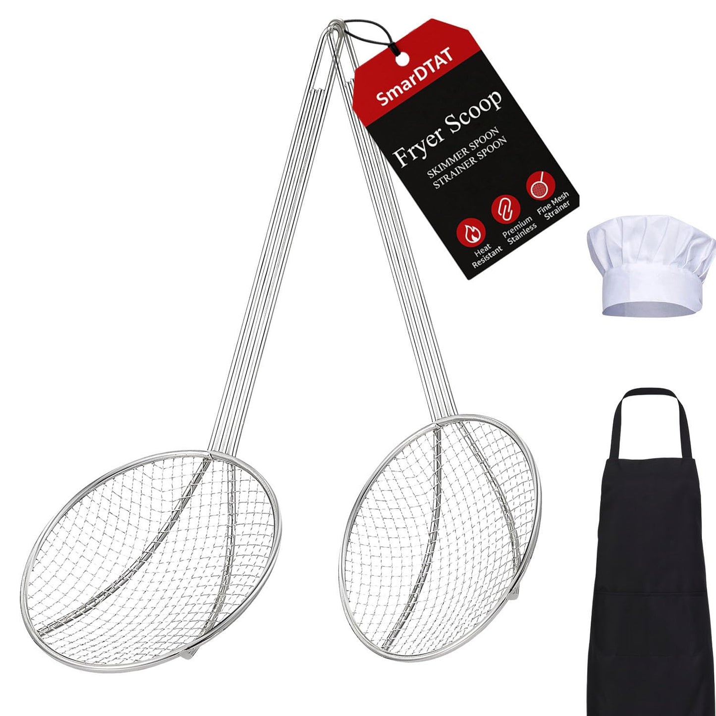 2PCS Fryer Scoop Skimmer Spoon Strainer Spoon Kitchen Spider Frying Spoon Strainer and Utensil for Deep Fryer with Basket, Deep Fryer Cooking, Wok Fry Ladle Spoons with Handle, Asian Spatula Utensils
