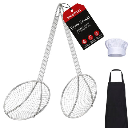 2PCS Fryer Scoop Skimmer Spoon Strainer Spoon Kitchen Spider Frying Spoon Strainer and Utensil for Deep Fryer with Basket, Deep Fryer Cooking, Wok Fry Ladle Spoons with Handle, Asian Spatula Utensils