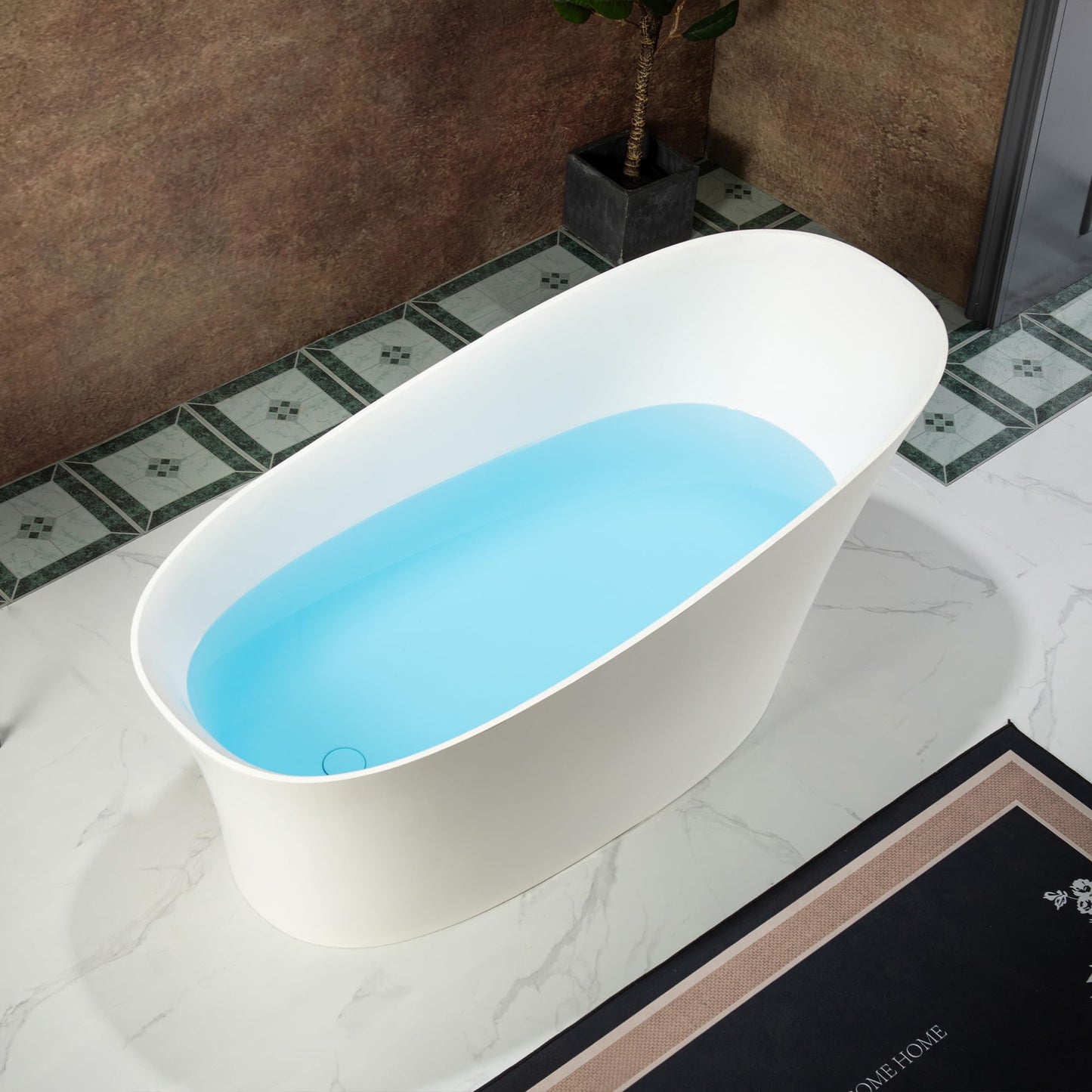WOODBRIDGE 59 in. x 29.5 in. Stone Resin Luxury Contemporary Solid Surface Freestanding Bathtub in Matte White