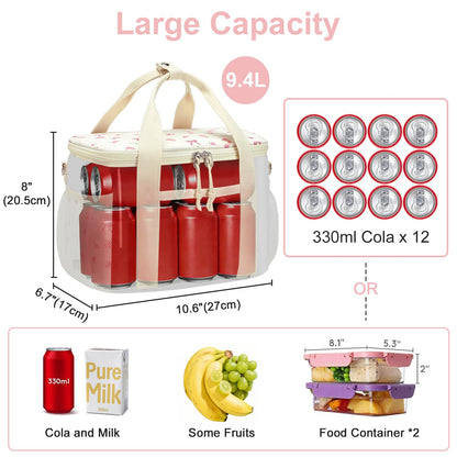 BTOOP Insulated Lunch Bag for Women, Cute Leakproof Lunch Tote, Large Capacity Aesthetic Lunch Box Bag with Shoulder Strap for Work, School, Picnic Pink Bow Floral