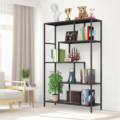 WZONICE98 Bookcases 5 Tier Metal Industrial Bookshelf Display Shelves for Living Room Bedroom Kitchen Office Farmhouse Decor Sturdy and Stylish Bookshelves Storage Rack Books Holder Organizer