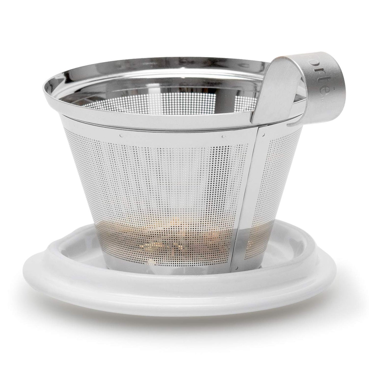 Tea Forte Double-Walled Ceramic Kati Cup, Removable Stainless Steel Infuser Basket and Lid, Steeps 12 oz Loose Leaf Tea, Dishwasher & Microwave Safe, Gifts for Mom, Noir