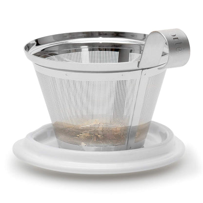 Tea Forte Double-Walled Ceramic Kati Cup, Removable Stainless Steel Infuser Basket and Lid, Steeps 12 oz Loose Leaf Tea, Dishwasher & Microwave Safe, Gifts for Mom, Noir