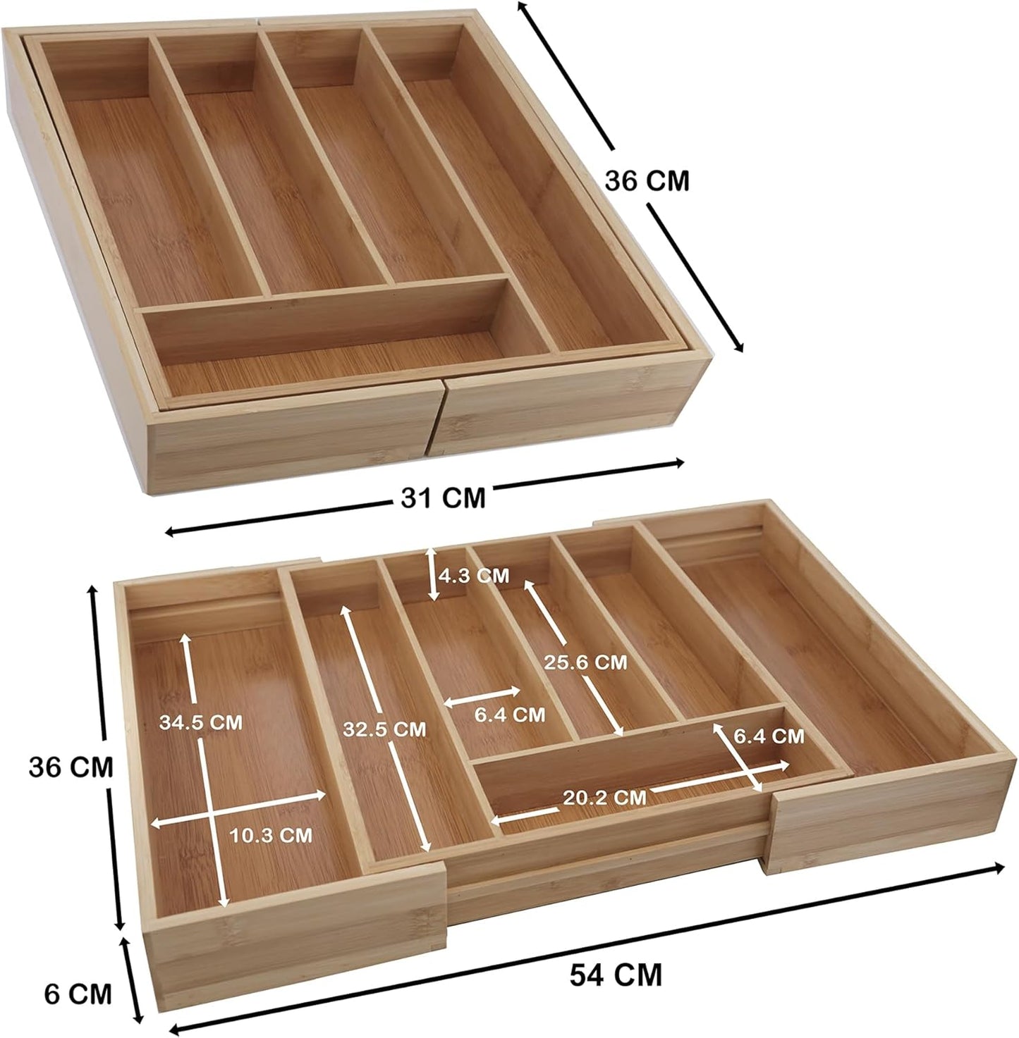 Bamboo Drawer Organizer, Expandable Cutlery Tray, Adjustable Utensils Holder for Storing Silverware in Kitchen, Bedroom