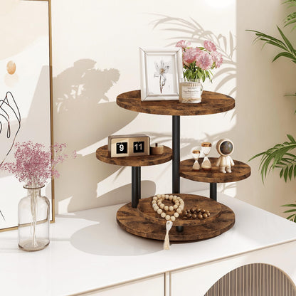 ELITEROO 4 Tier Round Cupcake Tower Stand for 50 Cupcakes, 360° Rotating Wood Cake Stand with Tiered Trays, Farmhouse Cookie Stand for Dessert Table Display for Wedding Birthday Baby Shower Tea Party