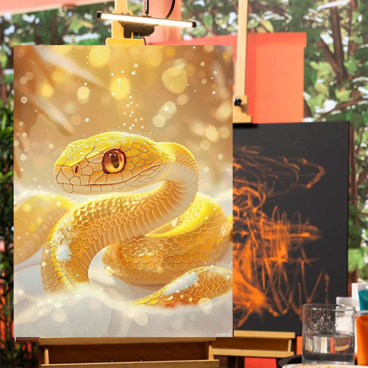 HMDIIMGE Golden Snake Diamond Painting Kits for Adults, Animals Diamond Painting Art Kit for Adult, 5D Full Drill Painting by Diamonds Art for Home Leisure and Wall Decoration Gifts 12x16 Inch