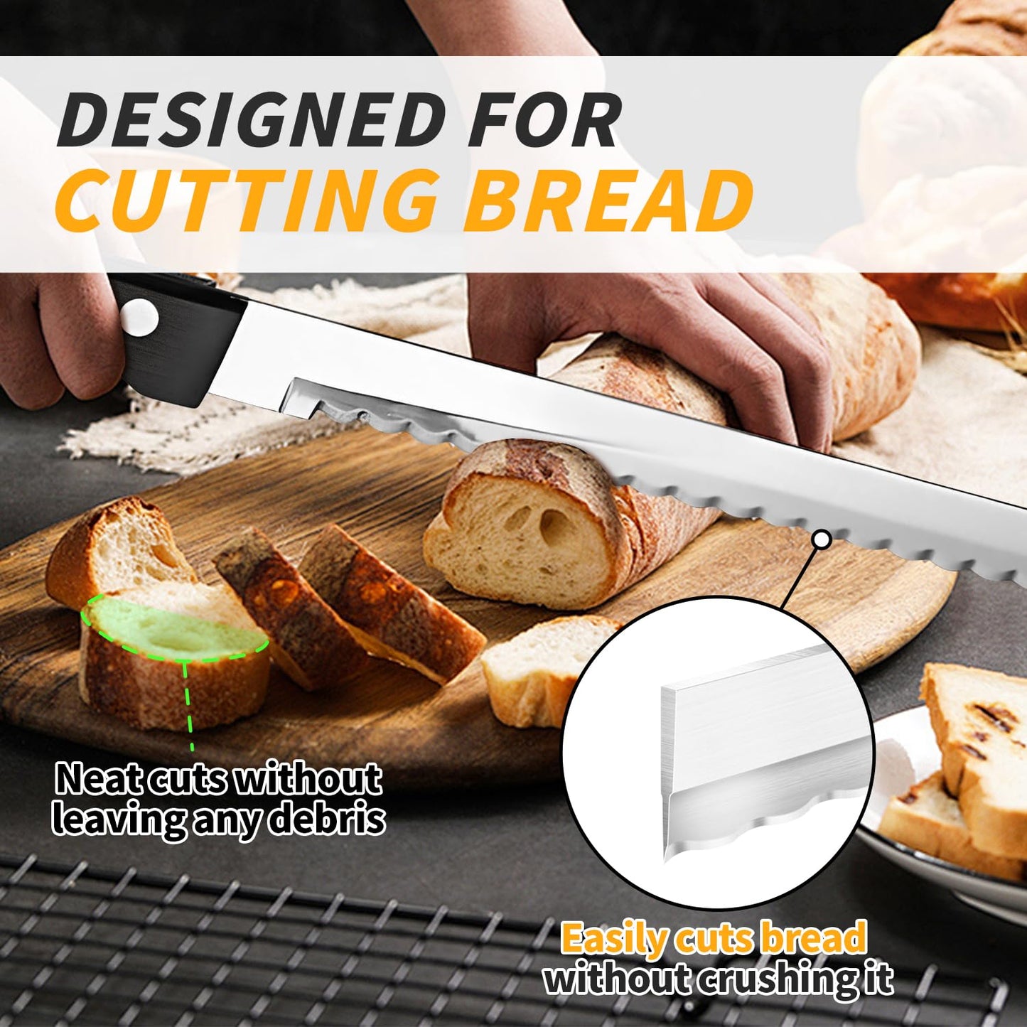 AGIgear 10-Inch Multifunction Serrated Bread Knife,German High Carbon Stainless Steel Professional Grade Bread Slicing Knife,Bread Cutter Ideal for Slicing Homemade Bread,Bagels,Soft Produce,Cake