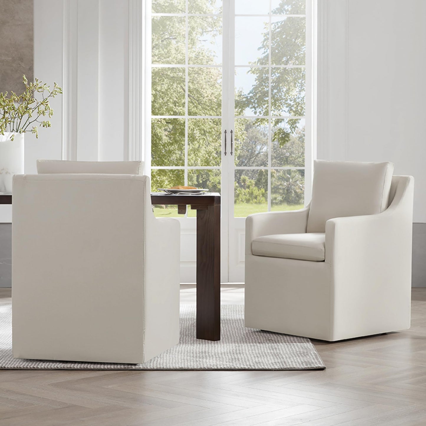 KISLOT Upholstered Dining Chairs Set of 2, Washable Cover Modren Deskchair with 4 Casters & Hidden Storage for Dining Room, Living Room, Home Office, Flax Beige, 2 Box