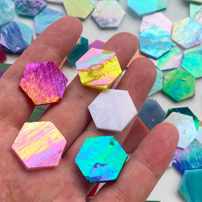 KALUCION 100 Pieces Hexagon Mosaic Tiles for Crafts Bulk, Iridescent Stained Glass Pieces Precut Hexagons for Mosaic Projects, Home Decor