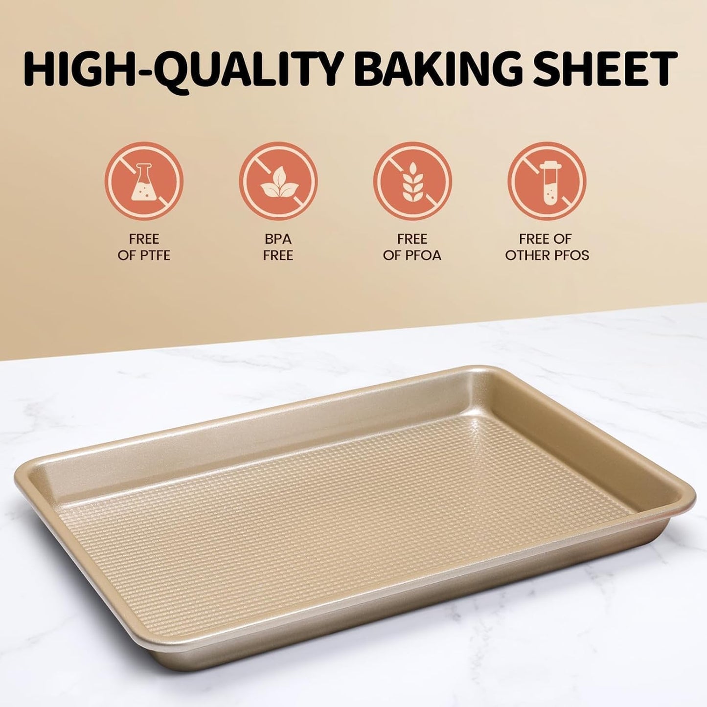 Quarter Sheet Pan, Non-Stick Baking Sheet, Cookie Sheets with Square Texture Pattern, Thicker Carbon Steel Baking Tray