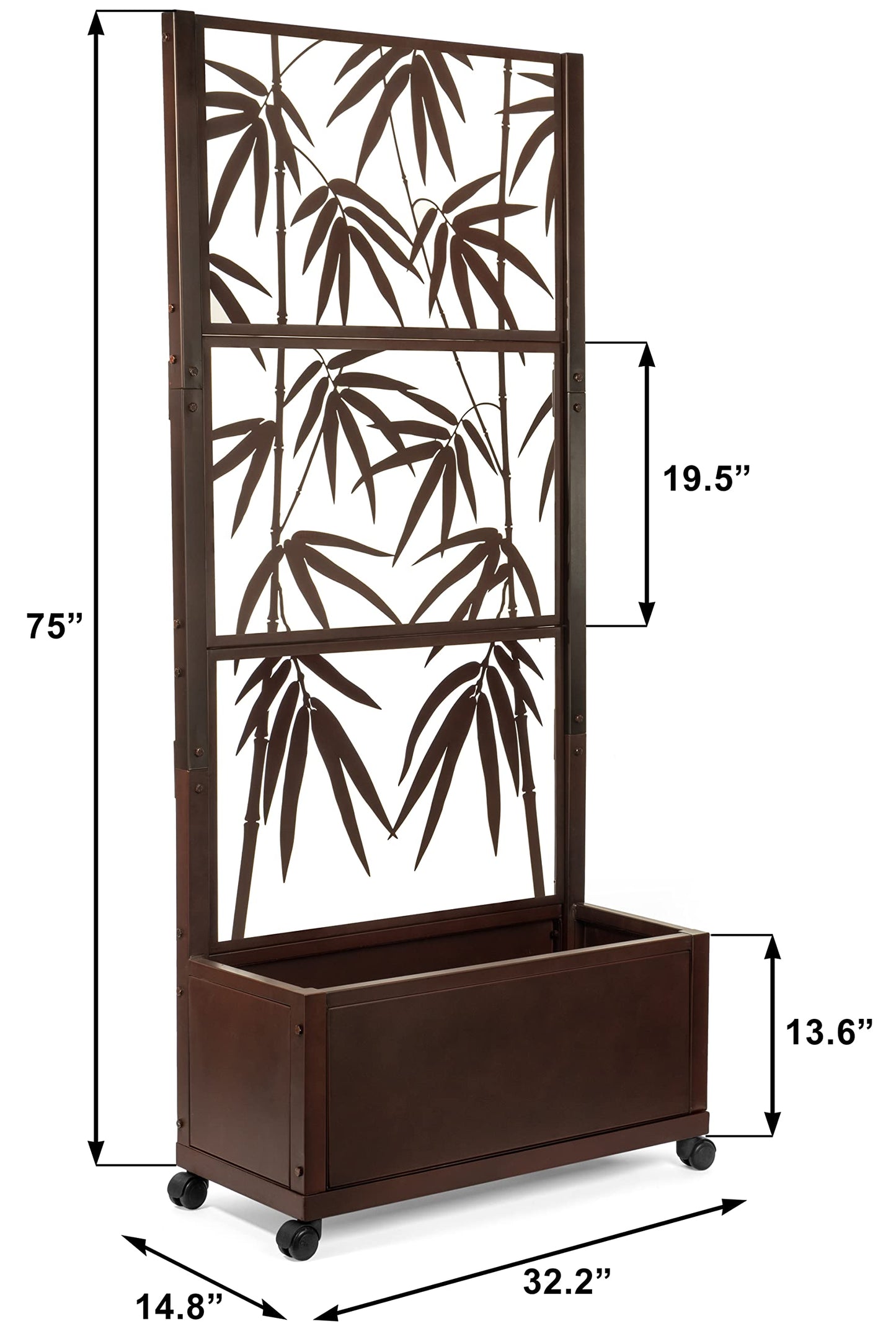 H Potter Trellis Planter with Wheels – 75" Freestanding Metal Privacy Screen Planter Box, Outdoor Indoor Garden Divider for Climbing Plants, Patio, Balcony, Deck