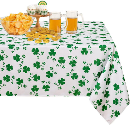 60 102 Inch, 100% 150 LUSHVIDA St.Patrick's Day Rectangle Table Cloth, x Shamrock Patterned Irish Clover Washable