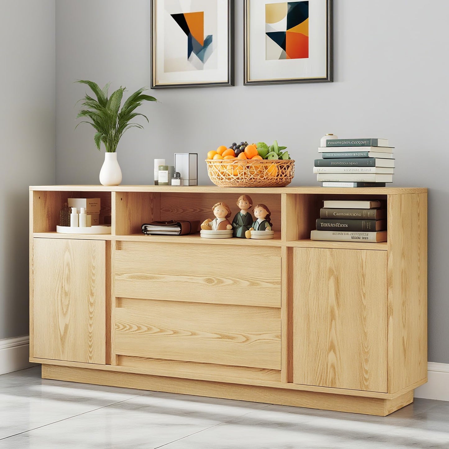 LUCKLIFE Sideboard Buffet Cabinet, White Kitchen Storage Cabinet with Modern Doors, Coffee Bar Cabinets for Entry, Hallway, Living Room(LightWhite)