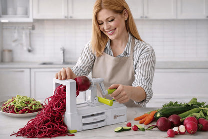 Brieftons 5-Blade Vegetable Spiralizer: Best Zucchini Spiral Slicer & Veggie Noodle Maker, Japanese Steel Blades, Strong Suction Cup, Blade Caddy, 4 Recipe eBooks | Low Carb, Vegan, Paleo, Gluten-Free