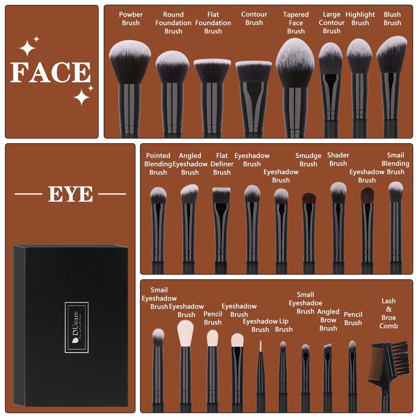 DUcare Makeup Brushes Set Professional 27Pcs Makeup Brushes Premium Synthetic Kabuki Foundation Blending Face Powder Blush Concealers Eye Shadows Make Up Brushes Kit White