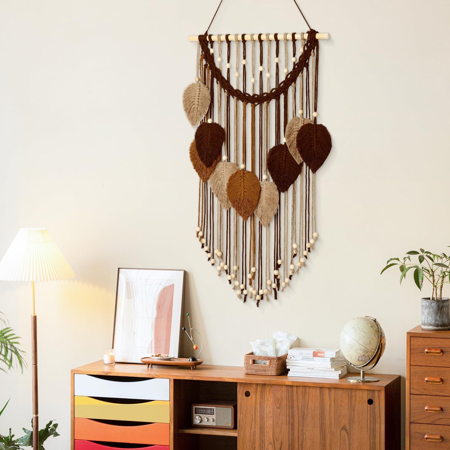 Weldomcor Macrame Wall Hanging Boho Leaf Woven Tapestry, Bohemian Chic Home Decor Modern Handmade Leaves Feather Wall Art Decorations for Bedroom Living Room Apartment Ornament 16.5" W X 31.5" L
