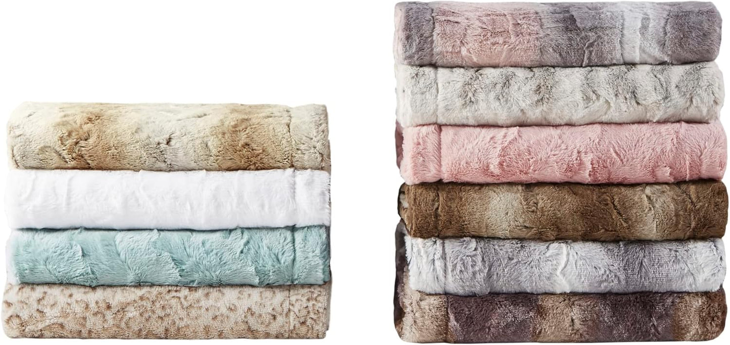 60x70 Madison Park Zuri Soft Plush Luxury Oversized Faux Fur Throw Animal Stripes Design, Faux Mink On The Reverse