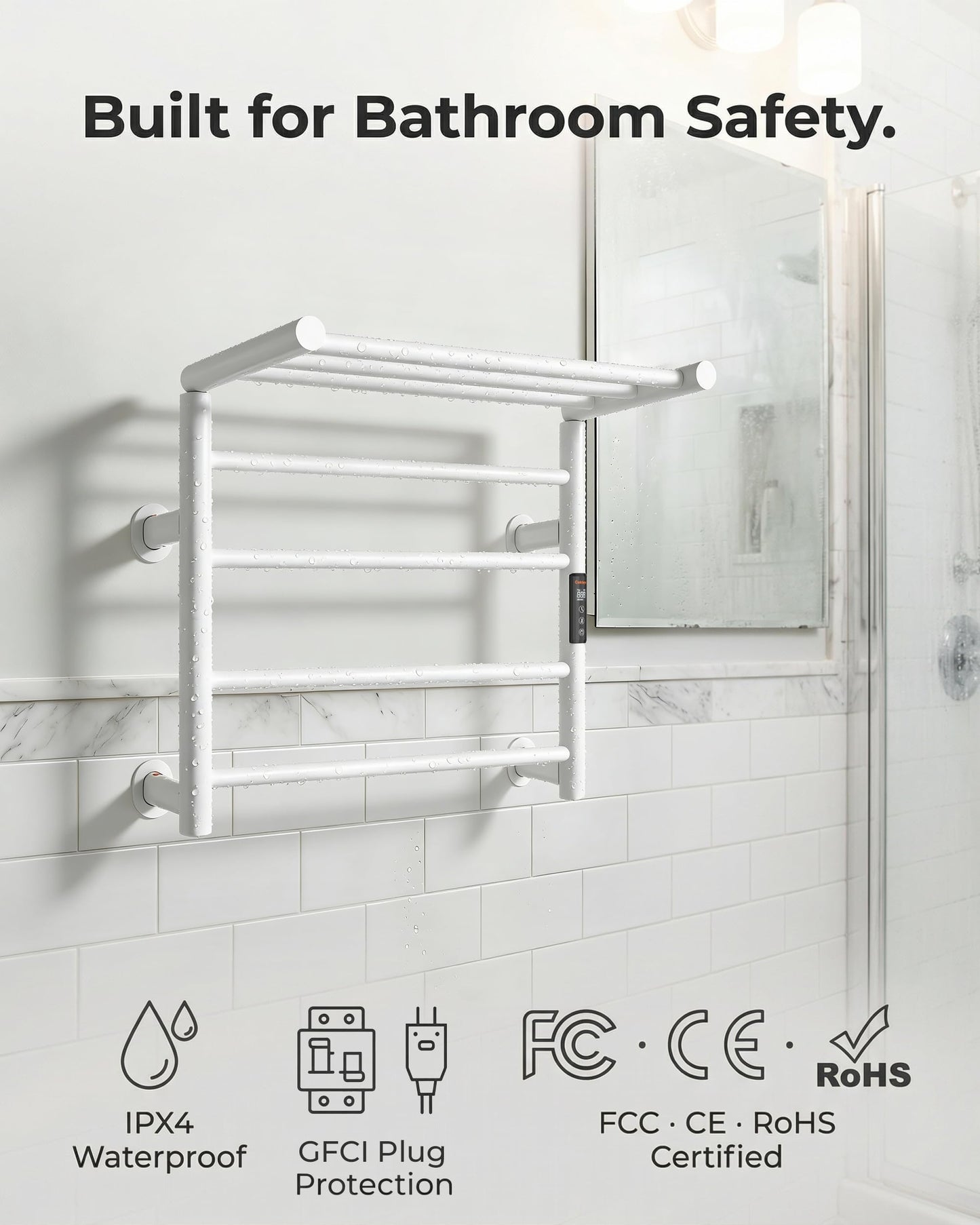 Caldayx Foldable Heated Towel Rack, Dual-Zone Electric Towel Warmer Rack with Timer, GFCI Plug-in or Hardwired, Wall-Mounted, Drill-Free Installation, Matte White, CA3-700X550-Standard-MW