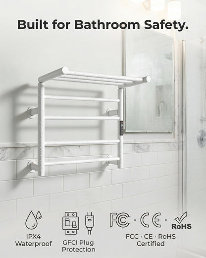 Caldayx Foldable Heated Towel Rack, Dual-Zone Electric Towel Warmer Rack with Timer, GFCI Plug-in or Hardwired, Wall-Mounted, Drill-Free Installation, Matte White, CA3-700X550-Standard-MW