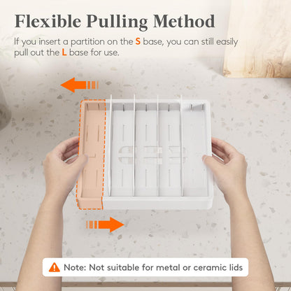 Lifewit Kitchen Cabinet Organizer for Food Contanier Lid, Expandable Lids Holder with 8 Adjustable Dividers & 9 Sections for Pantry Organizers and Storage, Home Drawer Organization, Large, 9.8"-17"