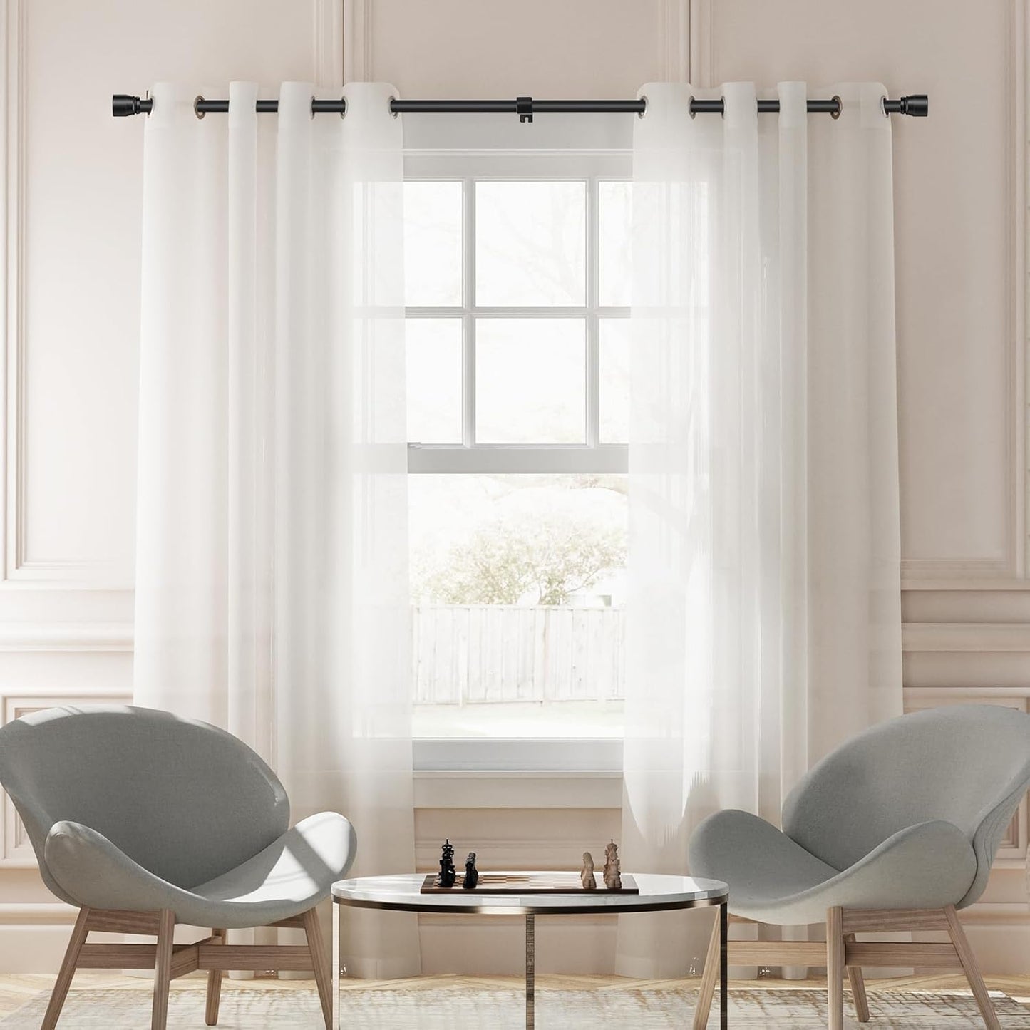Skiennix Matte Black Curtain Rod - Heavy Duty Adjustable Telescopic Design | Fits 30-144 Inch Windows