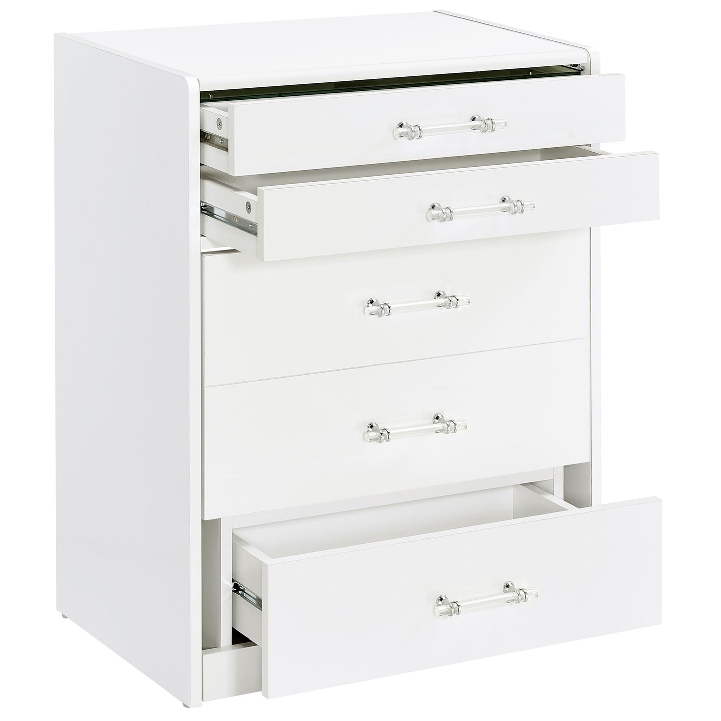 Coaster Home Furnishings Danbury Contemporary 2-Piece 2-Drawer Makeup Vanity Desk with LED Light Vanity Mirror Tempered Glass Top with Vanity Chair White High Gloss 930208