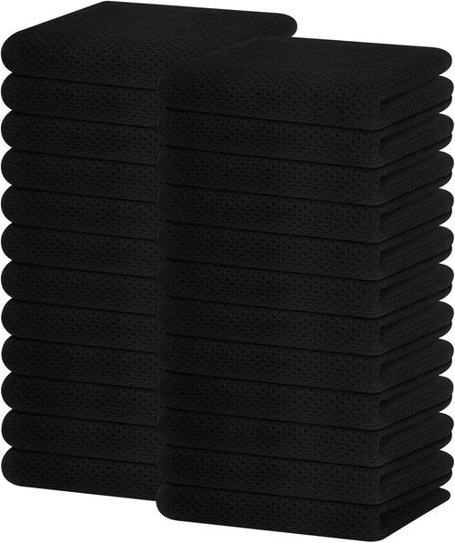 Homaxy 100% Cotton Kitchen Dish Towels - Ultra Soft & Absorbent Quick Drying | 13 x 28 Inches, 24-Pack, Black