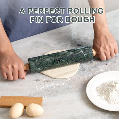 Koville Indian Green Marble Rolling Pin, Non-Stick Stone Dough Roller, 18 Inch Rolling Pin for Baking,Pasta, Dumpling, Ravioli, Fondant,Pie Crust, Kitchen Baking Pastry Tools, Kitchen Essential